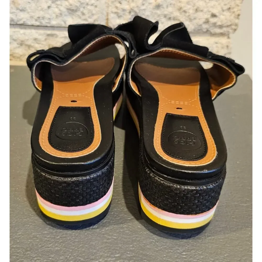 GIOSEPPO Platform Sandals Bow Slip On, 44059 BLACK, Multicolor, Sz 39, US Sz 8.5
